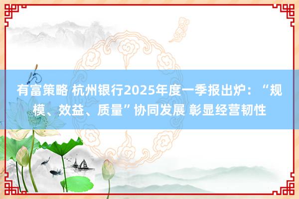 有富策略 杭州银行2025年度一季报出炉：“规模、效益、质量”协同发展 彰显经营韧性